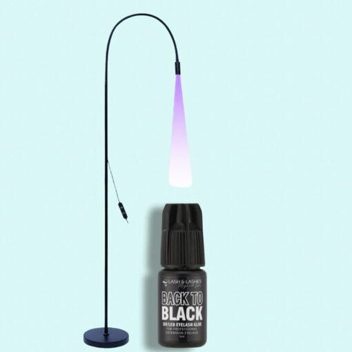 UV-/LED-Lampe mit einstellbarem Fokus + violetter UV-/LED-Wimpernkleber 3 ml.