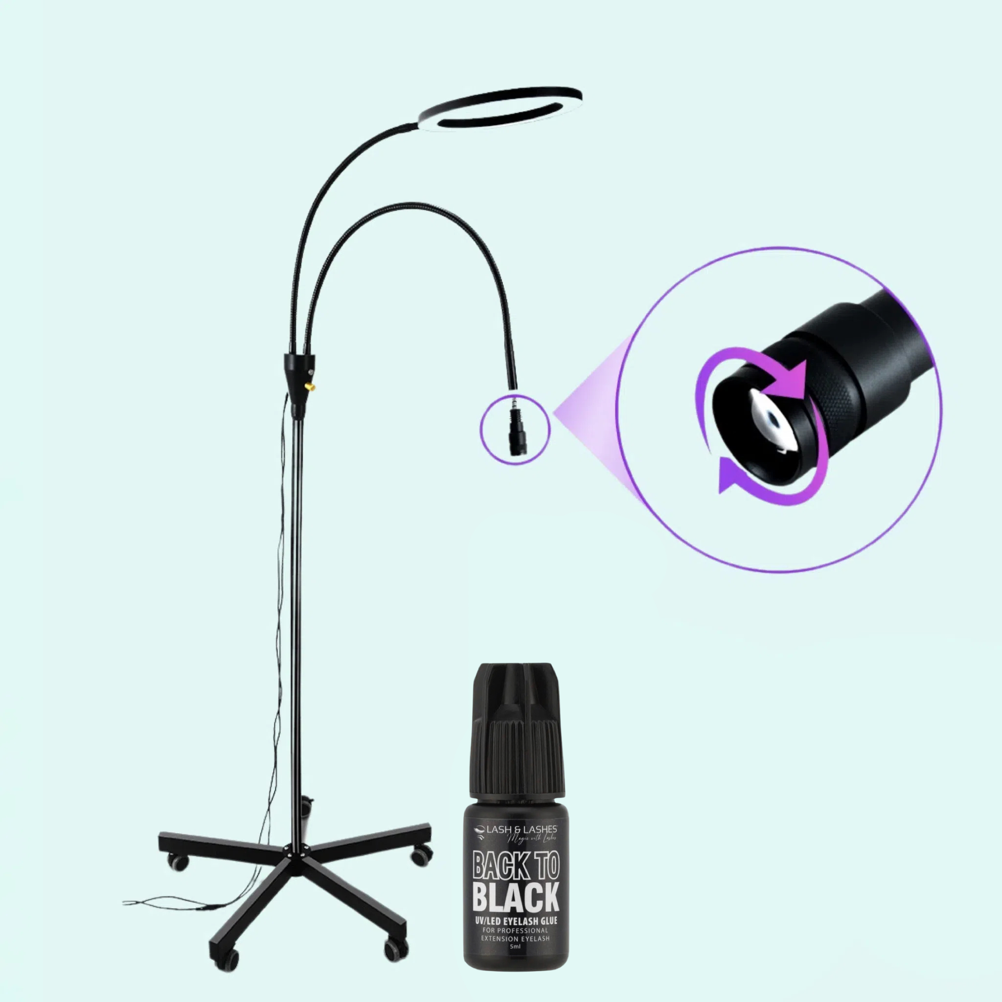 Duo UV / LED Lámpa Állítható Fényerővel és Fókusszal + Back-To Black UV/LED Fekete Szempillaragasztó 3 ml