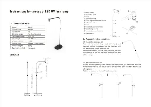 UV-/LED-Lampe mit drehbarem Kopf, einstellbarer Helligkeit und Fokus für Wimpernkleber – Bild 4